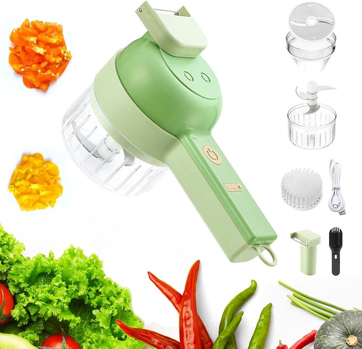 4-in-1 Handheld Electric Vegetable Cutter Set | Cordless Food Chopper & Slicer