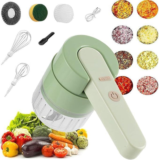 4-in-1 Handheld Electric Vegetable Cutter Set | Cordless Food Chopper & Slicer