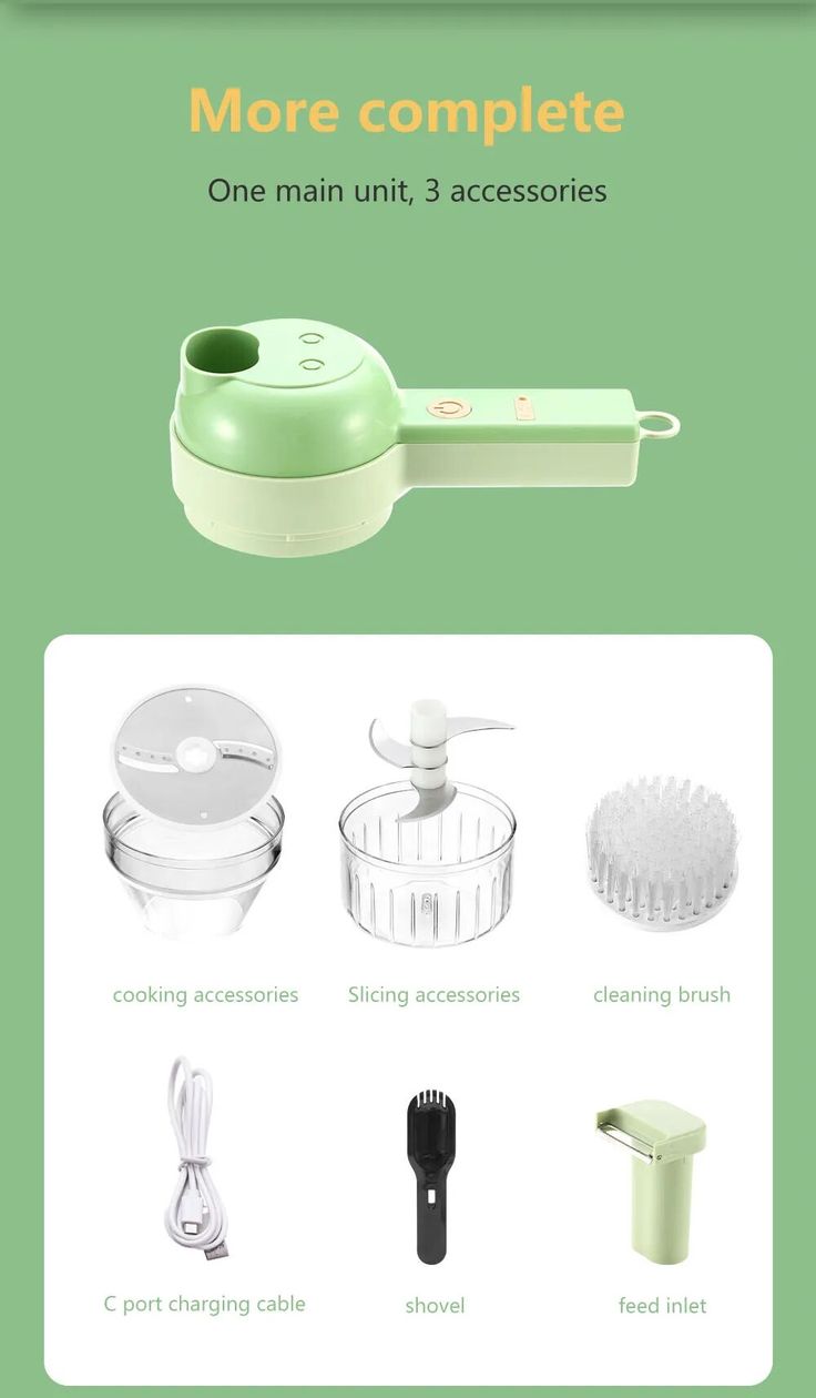 4-in-1 Handheld Electric Vegetable Cutter Set | Cordless Food Chopper & Slicer