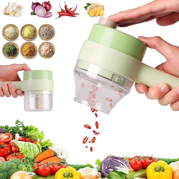 4-in-1 Handheld Electric Vegetable Cutter Set | Cordless Food Chopper & Slicer